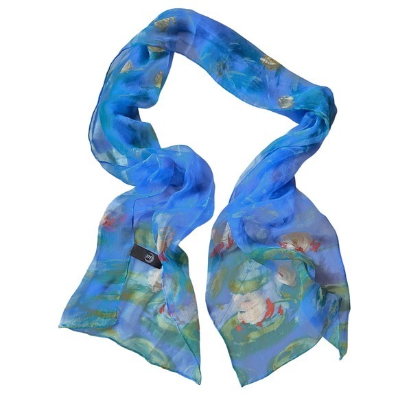 Metropolitan Museum of Art Accessories - Vintage 100% Silk Water Lilies Scarf Monet Style Metropolitan Museum Art 62x12